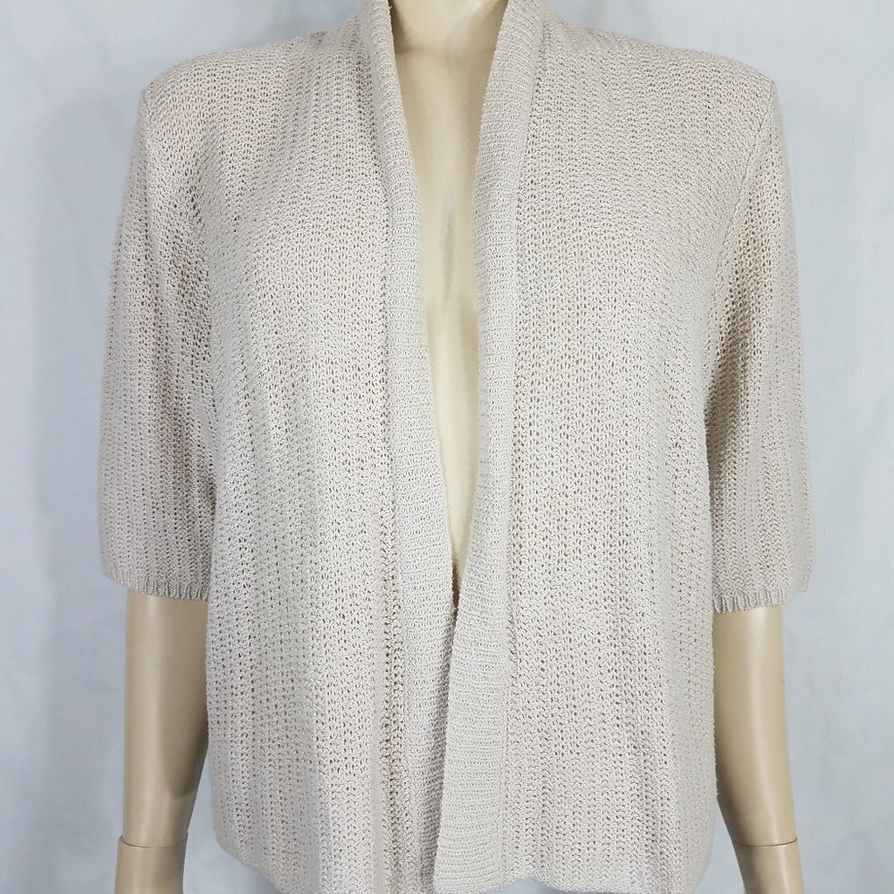 NWT Eileen Fisher bone ivory Silk Linen blend open front cardigan ladies XL